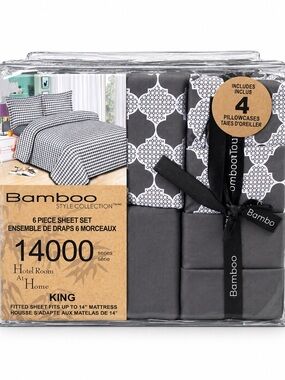 Bamboo Style Collection 6-Piece King Sheet Set - Charcoal Gray